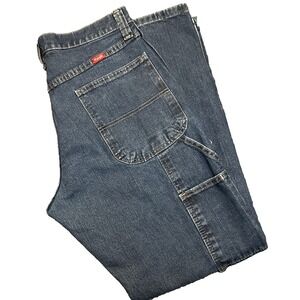 Wrangler Carpenter Jeans Mens 32x32 Blue Denim Relaxed Fit Straight Leg Workwear